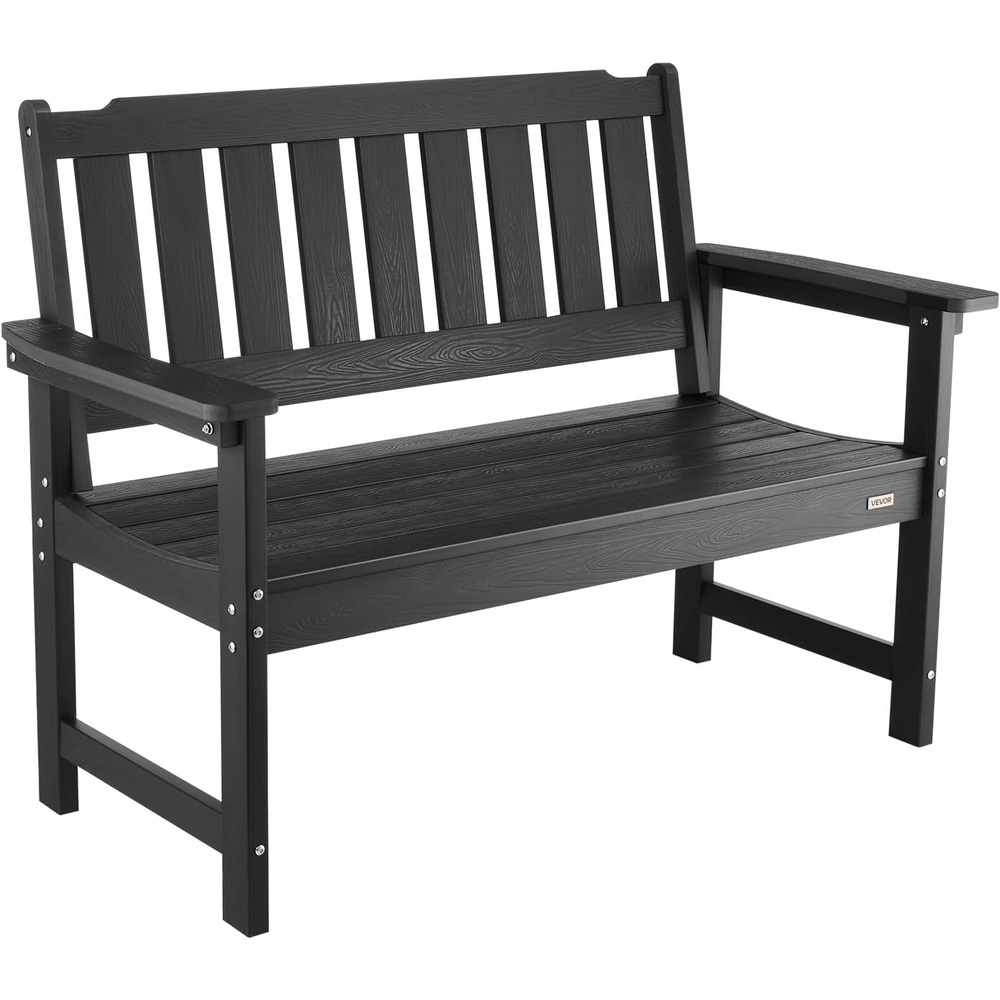 image:imageVEVOR Outdoor Bench 505 inch 800 lbs Weight Capacity for 23 Persons Weatherproof Plastic Frame with Backrest and Wide Armrests Outside Bench for Patio Garden Park Yard Front Porch Black