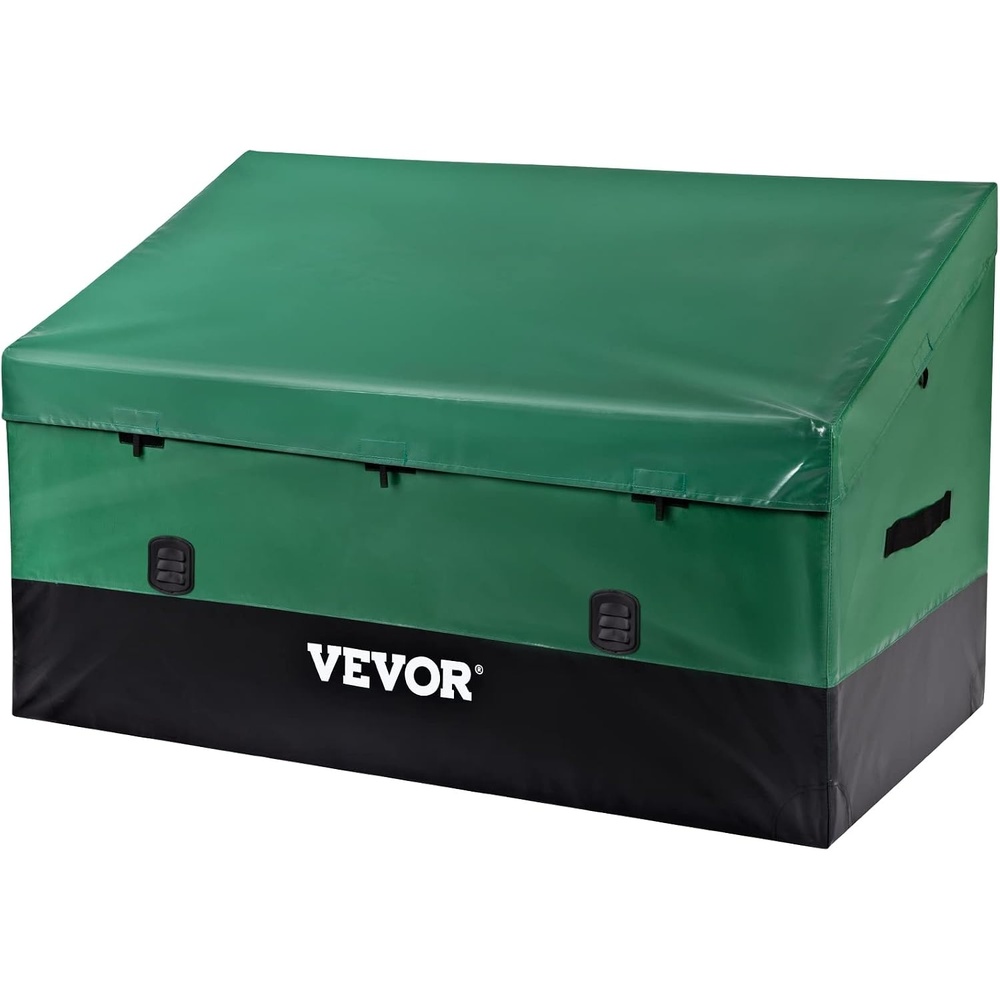image:imageVEVOR Outdoor Storage Box 100 Gallon Waterproof PE Tarpaulin Deck Box wGalvanized Frame AllWeather Protection amp Portable for Camping Garden Poolside and Yard Black amp Green
