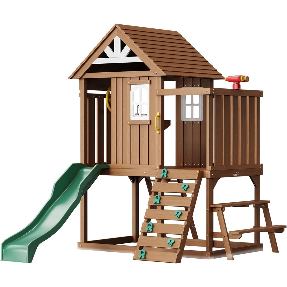 image:imageVEVOR Outdoor Wooden Playhouse Modern Cedar Playhouse for Age 310 Years Kids Garden Games Cottage Country Style Cedar Playhouse with Working Door Window Flower Pot Holder Grill Stove and SinkLarge