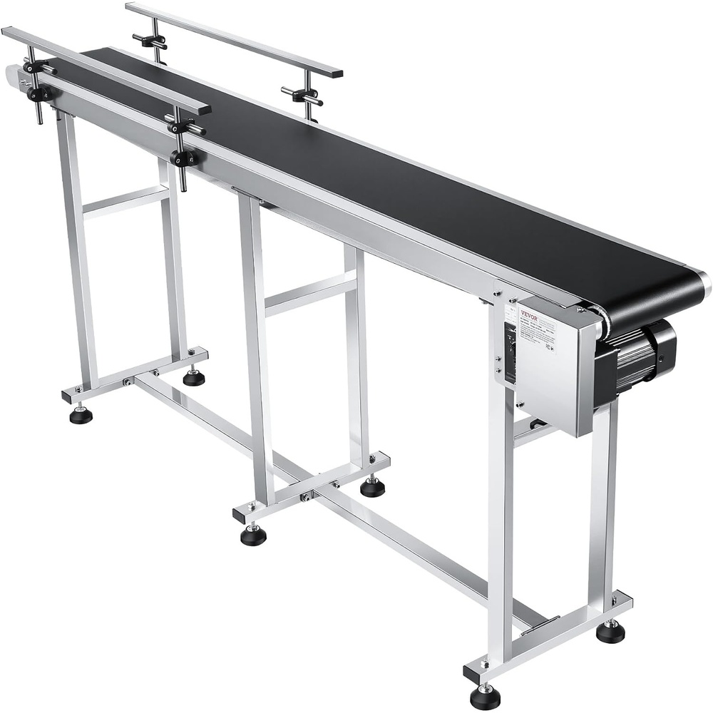 image:imageVEVOR PVC Belt Conveyor 71x 78 Electric PVC Conveyor 110V Adjustable Automatic Speed Conveyor Machine with Double Guardrail in Stainless Steel Industrial Transport Equipment71x 78