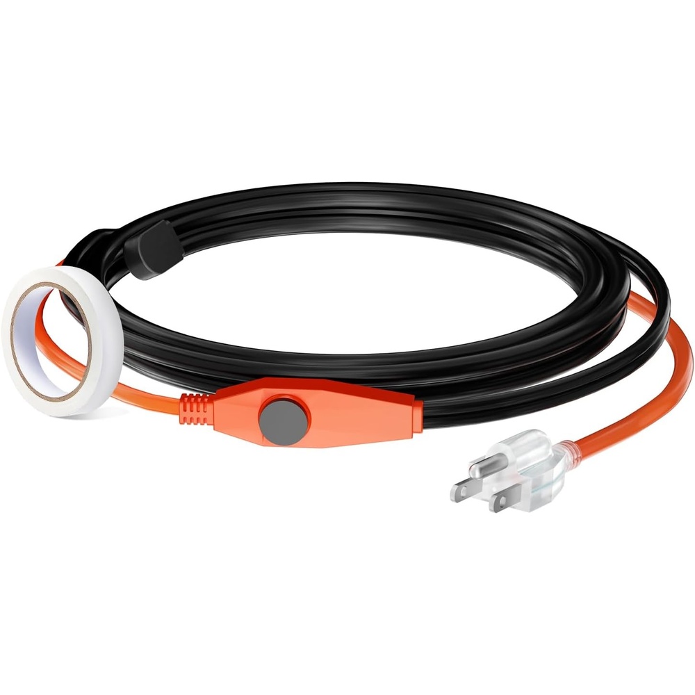 image:imageVEVOR Pipe Heating Cable 24FT 7WFT Heat Tape for Pipes with Builtin Thermostat Water Pipe Heat Cable Protects PVC Hose Metal and Plastic Pipe from Freezing3FT