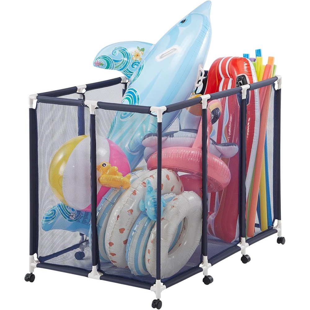 image:imageVEVOR Pool Storage Bin 472 x 302 x 34 in Rolling Pool Float Storage Organizer with Side Pockets amp Casters Heavy Duty Plastic Frame Poolside Toys Noodles Holder Mesh Basket for Swimming PoolsPlastic Frame 48 x 33 x 39 in