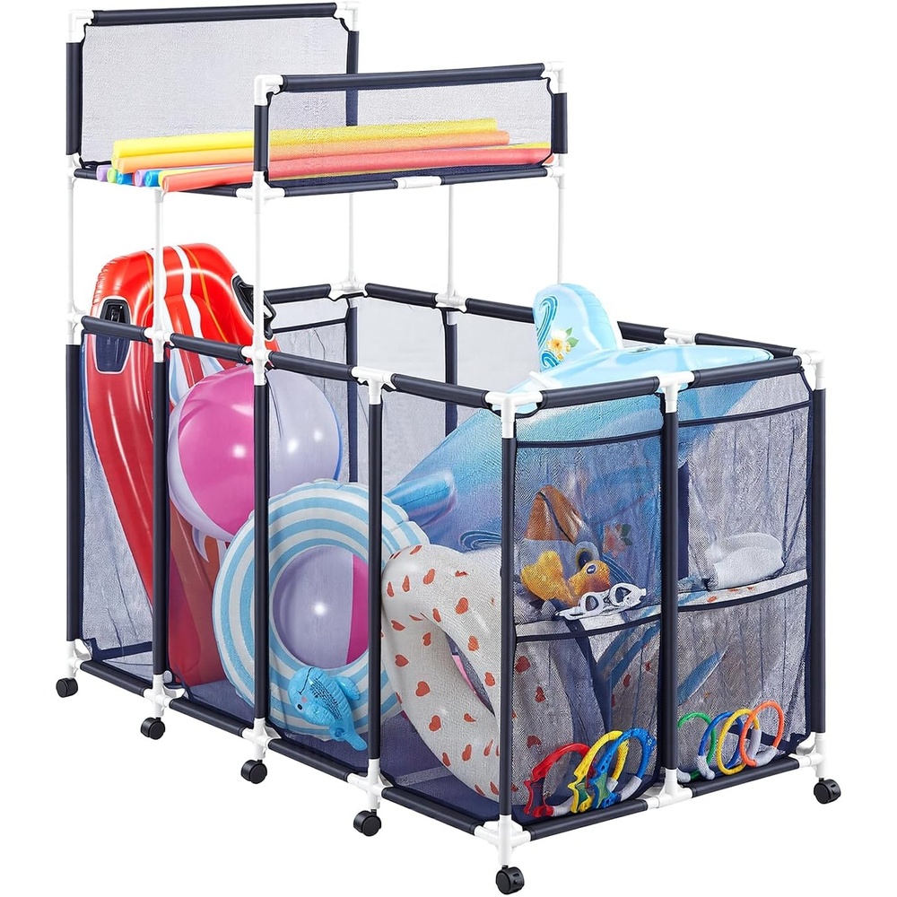 image:imageVEVOR Pool Storage Bin 472 x 302 x 34 in Rolling Pool Float Storage Organizer with Side Pockets amp Casters Heavy Duty Plastic Frame Poolside Toys Noodles Holder Mesh Basket for Swimming PoolsPlastic Frame 6496 x 3346 x 6496 in