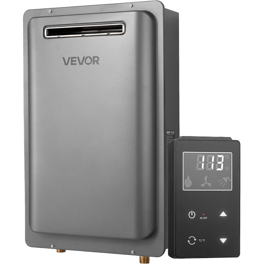 image:imageVEVOR Propane Tankless Water Heater 8Gal Outdoor 191000 BTU Instant Hot Water Heater Smart Temperature Control amp 34 inch NPT Interfaceamp Multiple Security Protections for Whole House Silver Gray