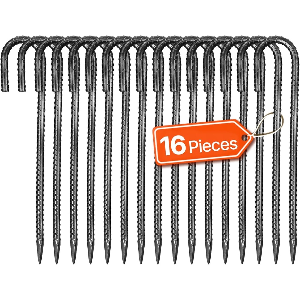 image:imageVEVOR Rebar Stakes 16Inch HeavyDuty 04 in Diameter J Hook Galvanized Steel Ground Anchors with Chisel Point End amp RustResistant Coating for Gardening Support Fence Camping Tents 16Pack16Pack