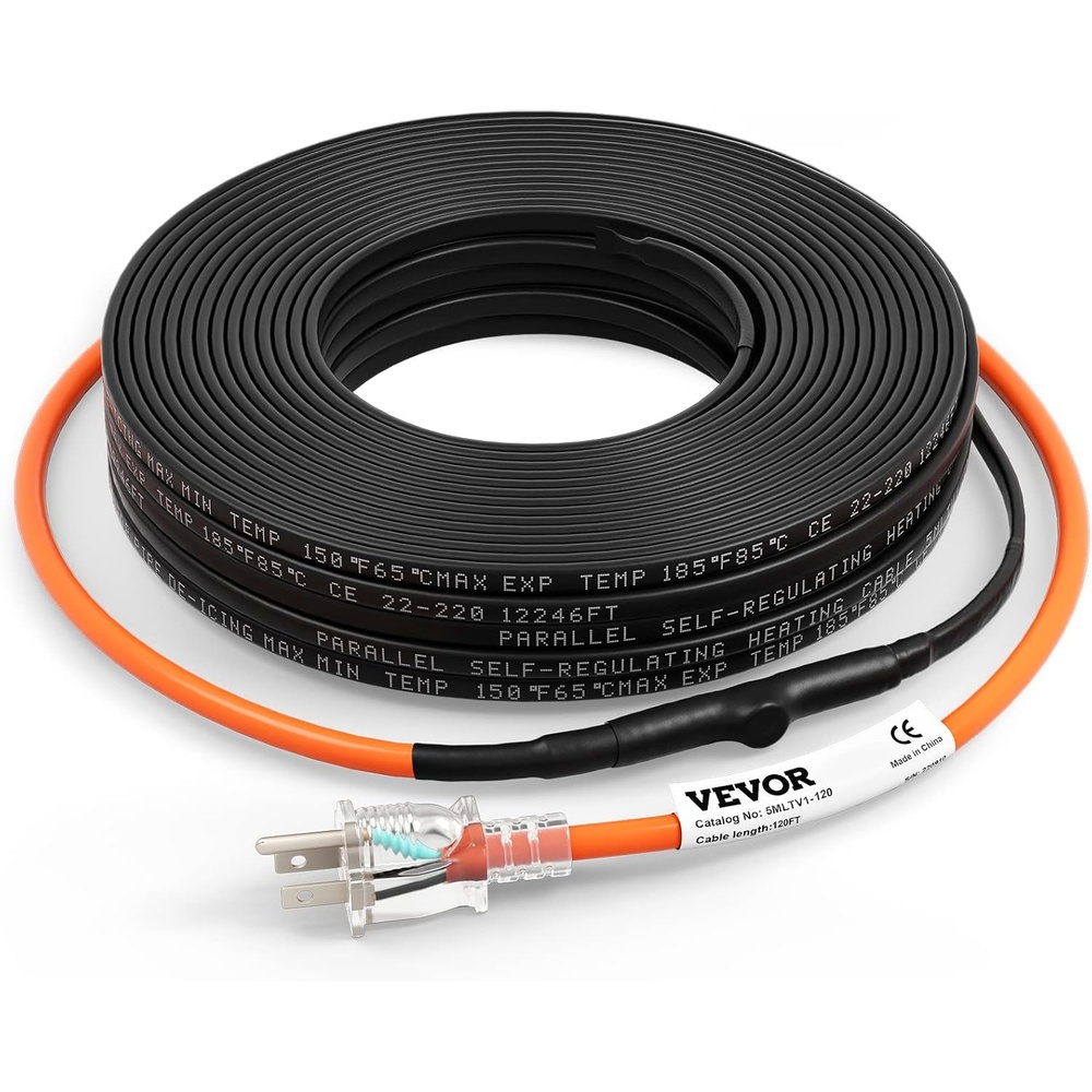 image:imageVEVOR SelfRegulating Pipe Heating Cable 120feet 5Wft Heat Tape for Pipes Freeze Protection Protects PVC Hose Metal and Plastic Pipe from Freezing 120V120 Feet