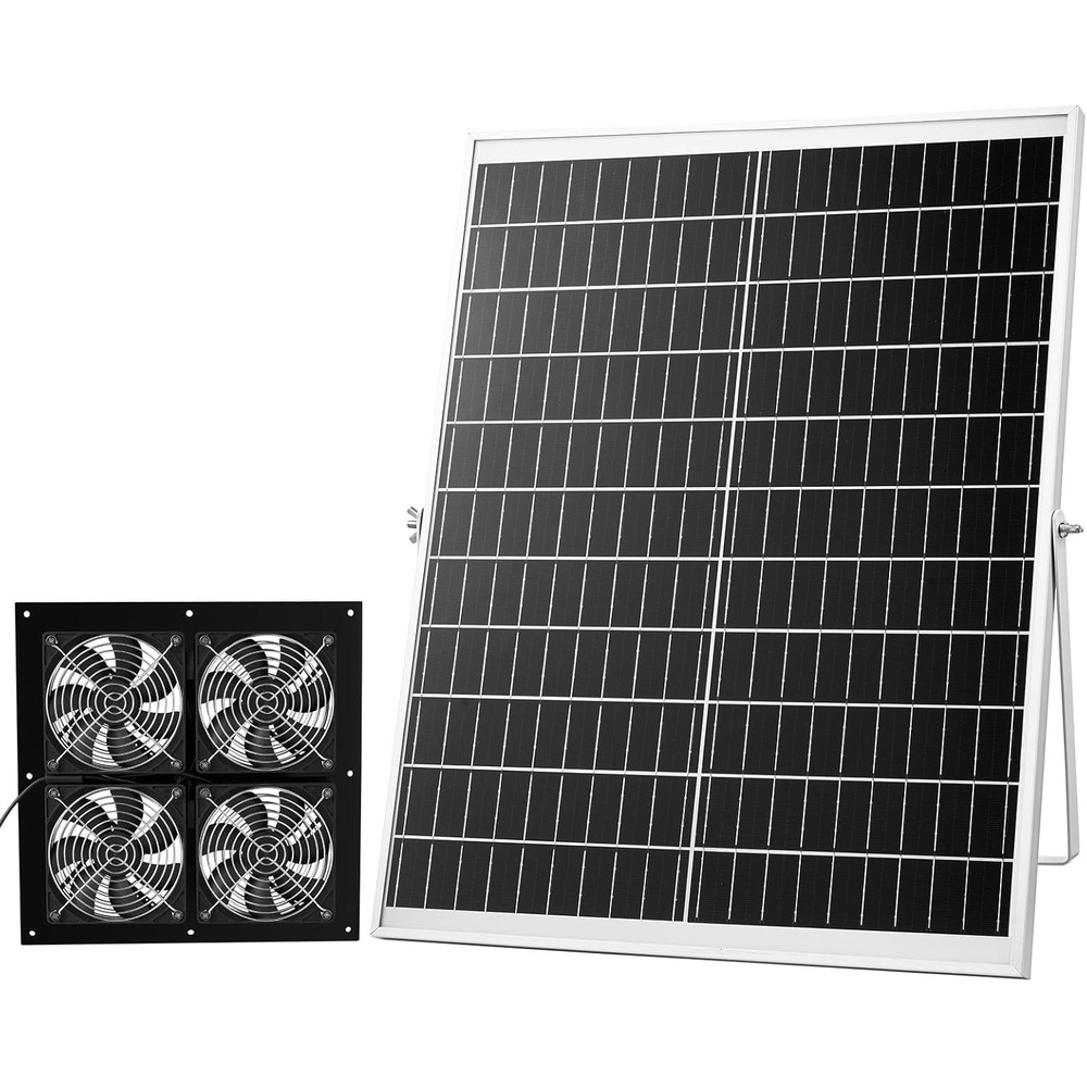 image:imageVEVOR Solar Powered Fan 25W Solar Panel with 4 Fans Adjustable Solar Panel Angle 2668 RPM HighSpeed Flexible Installation Fast Air Exchange for Greenhouse Grow Tents Chicken Coops Shelters47 Fan4 25W