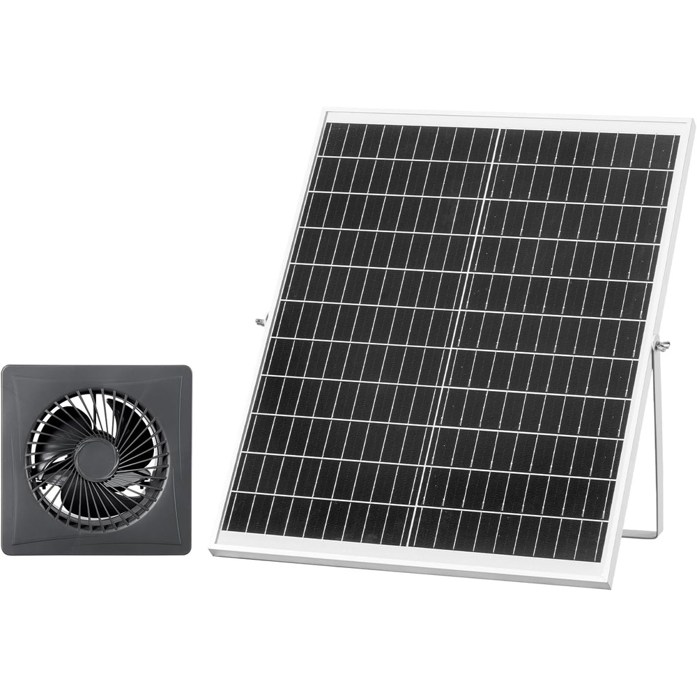 image:imageVEVOR Solar Powered Fan 25W Solar Panel with 4 Fans Adjustable Solar Panel Angle 2668 RPM HighSpeed Flexible Installation Fast Air Exchange for Greenhouse Grow Tents Chicken Coops Shelters98 Fan1 25W