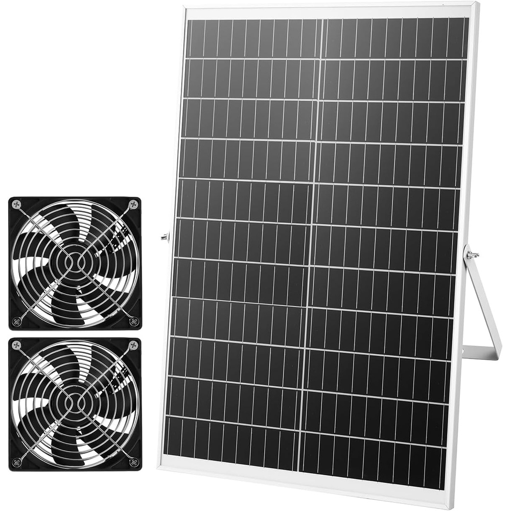 image:imageVEVOR Solar Powered Fan 25W Solar Panel with 4 Fans Adjustable Solar Panel Angle 2668 RPM HighSpeed Flexible Installation Fast Air Exchange for Greenhouse Grow Tents Chicken Coops Shelters47 Fan2 30W