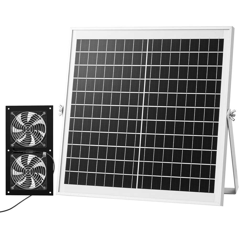 image:imageVEVOR Solar Powered Fan 25W Solar Panel with 4 Fans Adjustable Solar Panel Angle 2668 RPM HighSpeed Flexible Installation Fast Air Exchange for Greenhouse Grow Tents Chicken Coops Shelters47 Fan2 15W