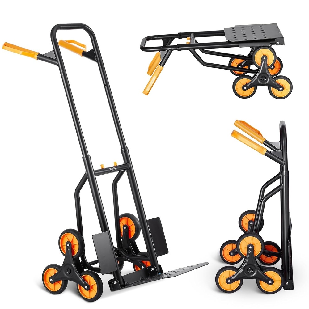 image:imageVEVOR Stair Climbing Cart 440 lbs Capacity Stair Climber Hand Truck and Dolly HeavyDuty Folding Trolley Cart with Dual Handle 6 Wheels amp 2 Elastic Ropes for Home Office Shopping Moving Warehouse
