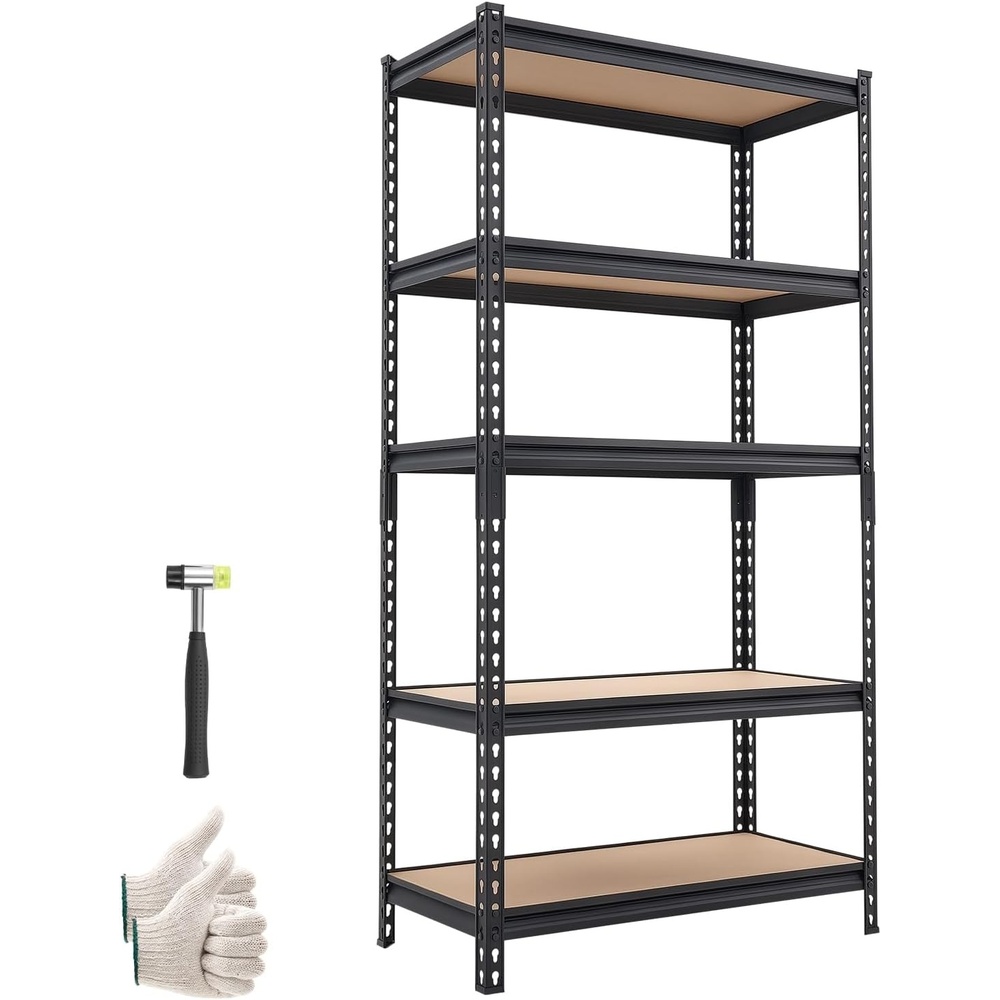 image:imageVEVOR Storage Shelves 2000 lbs 5 Tier Garage Storage Shelving 16 D x 32 W x 628 H Adjustable Metal Shelves for Garage Shelves Utility Rack Shelf Ideal for Kitchen Warehouse Basement Black1634 D x 3236 W x 6276 H