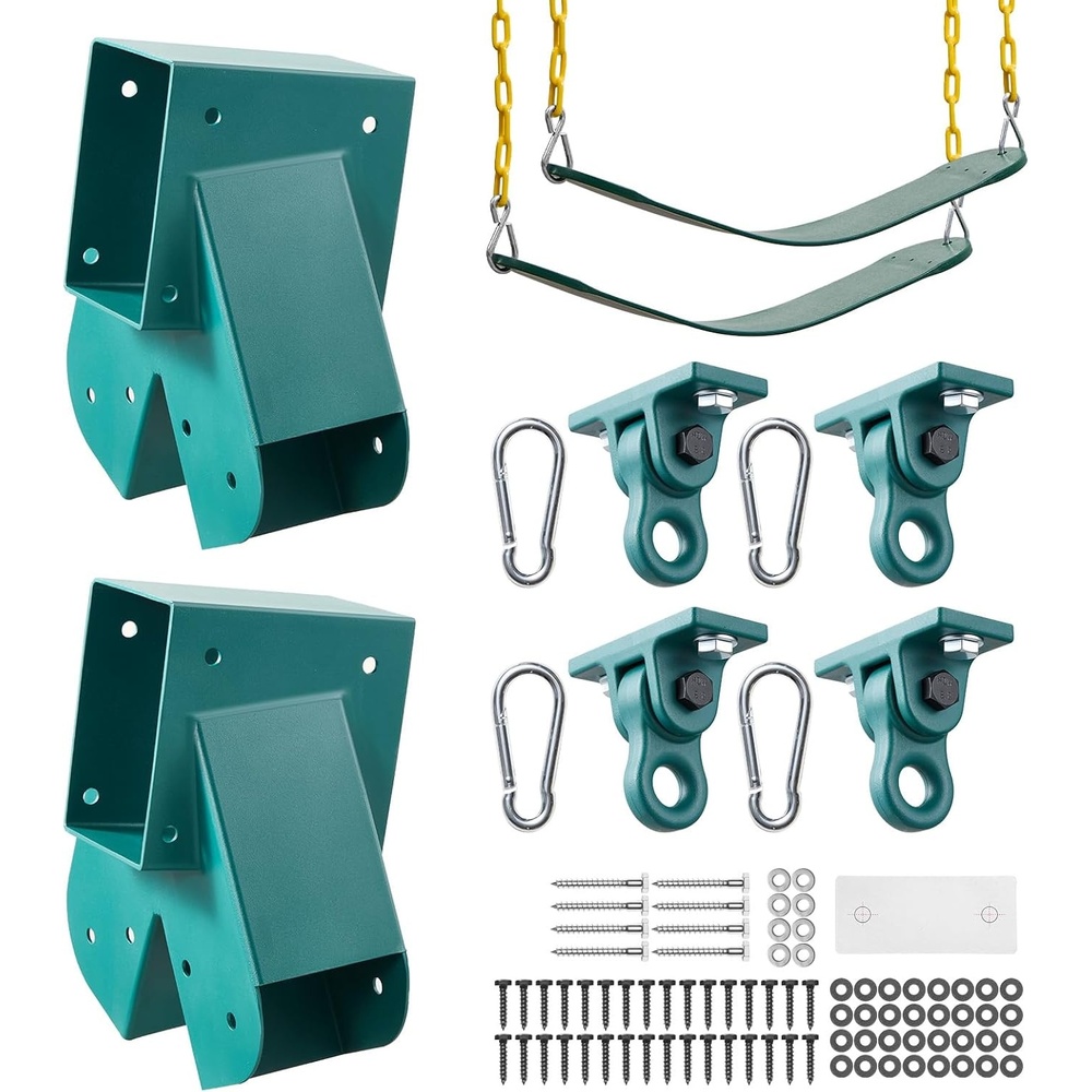 image:imageVEVOR Swing Set Brackets HeavyDuty AFrame Set Hardware with 2 AFrame Swing Brackets amp 2 Seats amp 4 Hangers for Playground Backyard Park Equipment Mounting Parts Outdoor Hardware Included Green