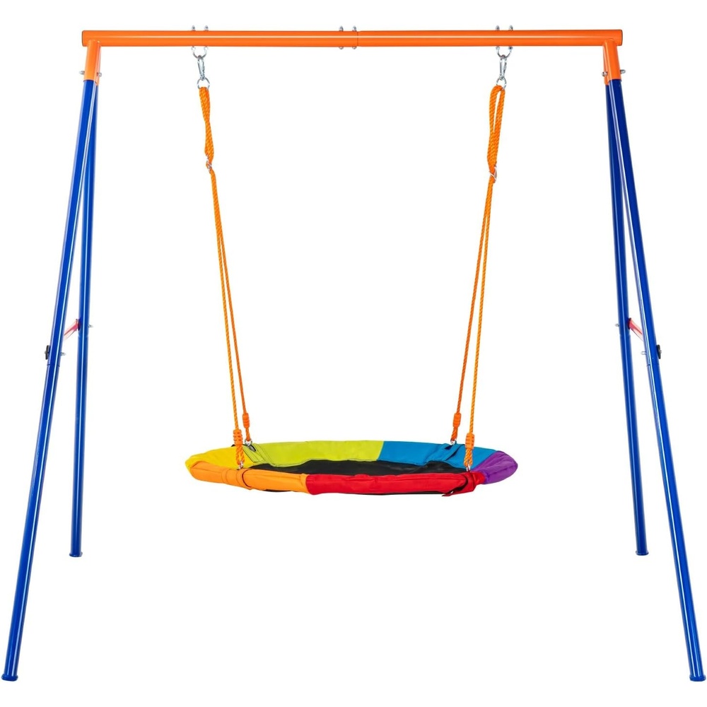 image:imageVEVOR Swing Sets for Backyard 40 Saucer Swing Seat with Heavy Duty AFrame Metal Swing Stand and Adjustable Rope 440lbs Load Capacity Swing Set Easy to Assemble Swingset Outdoor for Kids