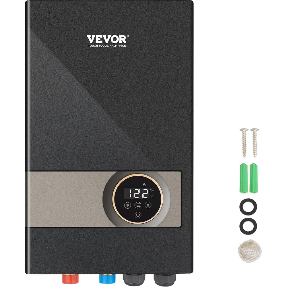 image:imageVEVOR Tankless Water Heater Electric 8KW 240V Black Instant Water Heater LCD Touch Screen Digital Temperature Display Child Security Lock On Demand for Bathroom Kitchen Shower Mall Salon18KW
