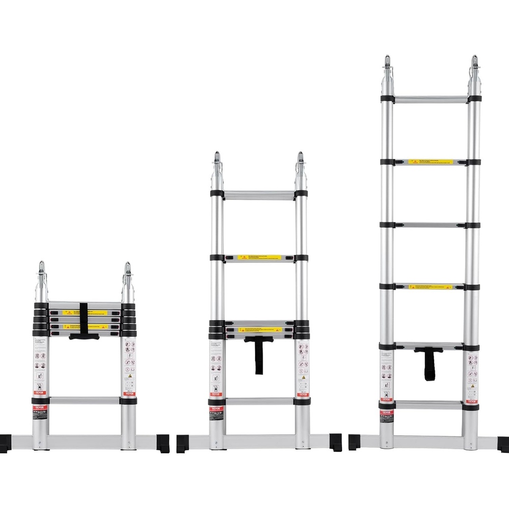 image:imageVEVOR Telescoping Ladder 85ft Stainless Steel Lightweight Extension Ladder MultiButton Retraction Collapsible Ladders 330LBS Capacity amp NonSlip Feet Portable 9Step Ladders for Home RV Loft125 FTAShape