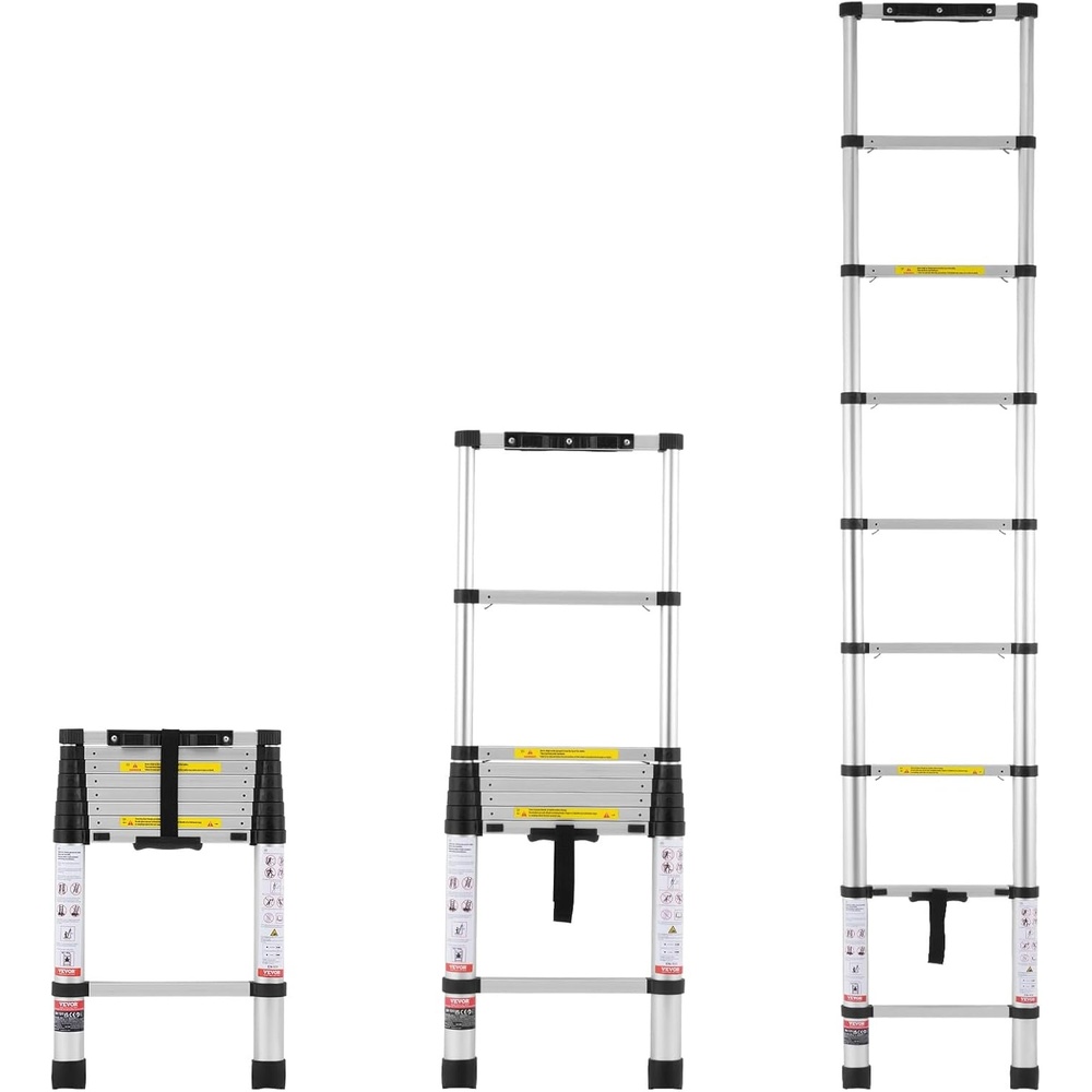 image:imageVEVOR Telescoping Ladder 85ft Stainless Steel Lightweight Extension Ladder MultiButton Retraction Collapsible Ladders 330LBS Capacity amp NonSlip Feet Portable 9Step Ladders for Home RV Loft85 FT