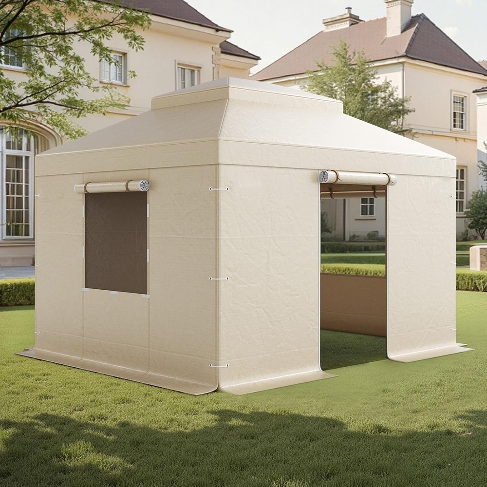 image:imageVEVOR Winter Gazebo Cover Fits 10 x 12 ft Hardtop Gazebos AllWeather DoubleTiered Gazebo Cover with Sidewalls amp Mesh Windows HighDensity PE Enclosed Storage Shelter Covers Gazebos not Included