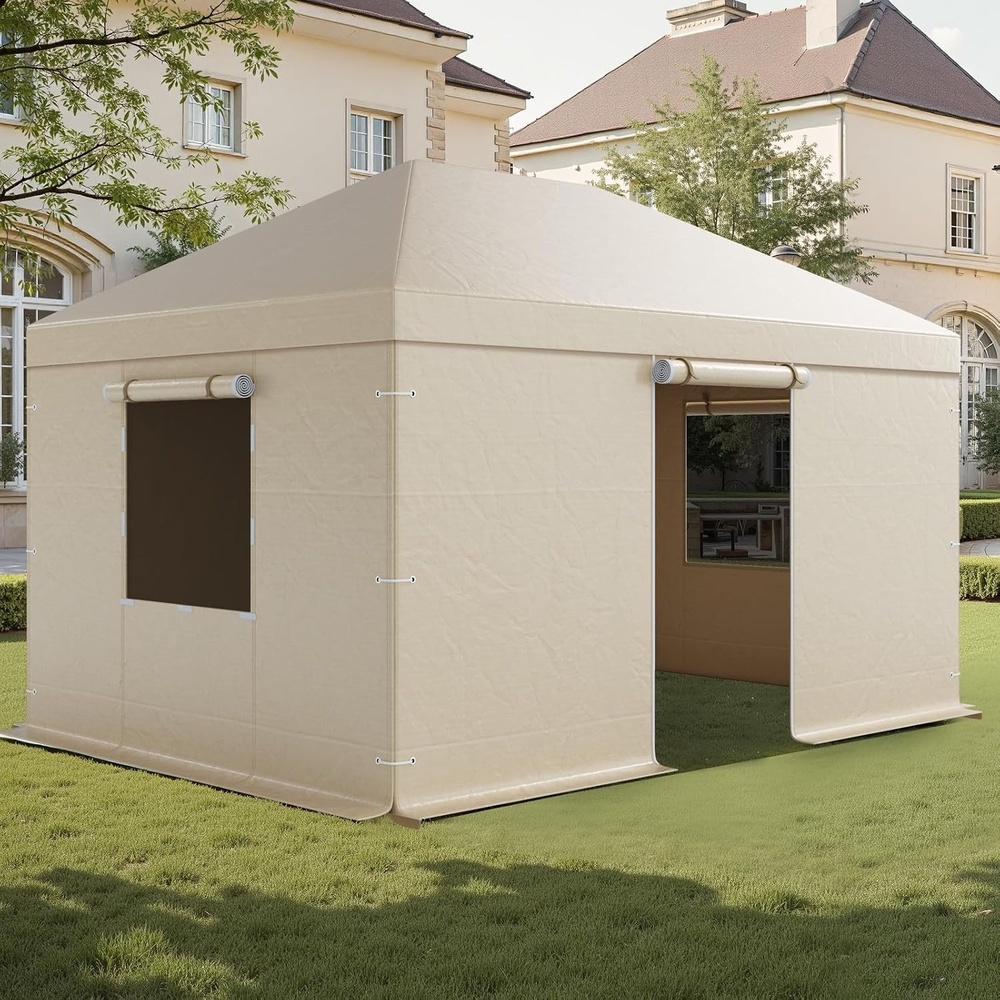 image:imageVEVOR Winter Gazebo Cover Fits 10 x 14 ft Hardtop Gazebos AllWeather Gazebo Cover with Sidewalls amp Mesh Windows HighDensity PE Material Enclosed Storage Shelter Covers Gazebos not Included