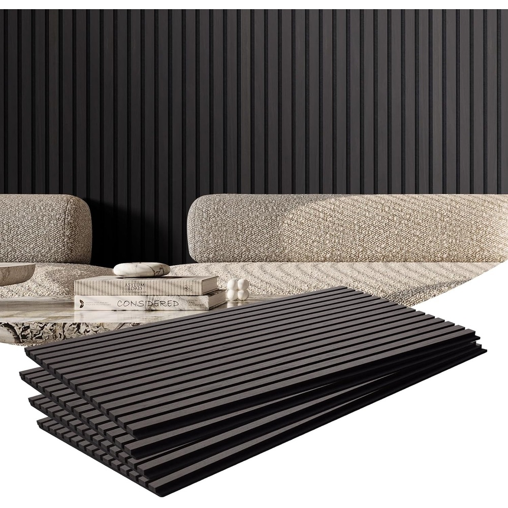 image:imageVEVOR Wood Slat Acoustic Panels 79 x 945 in 4Piece MDF Accent Wooden Wall Panels Faux Wood Wall Board Panels for Modern Interior Decor and Noise Reduction Black OakBlack Oak