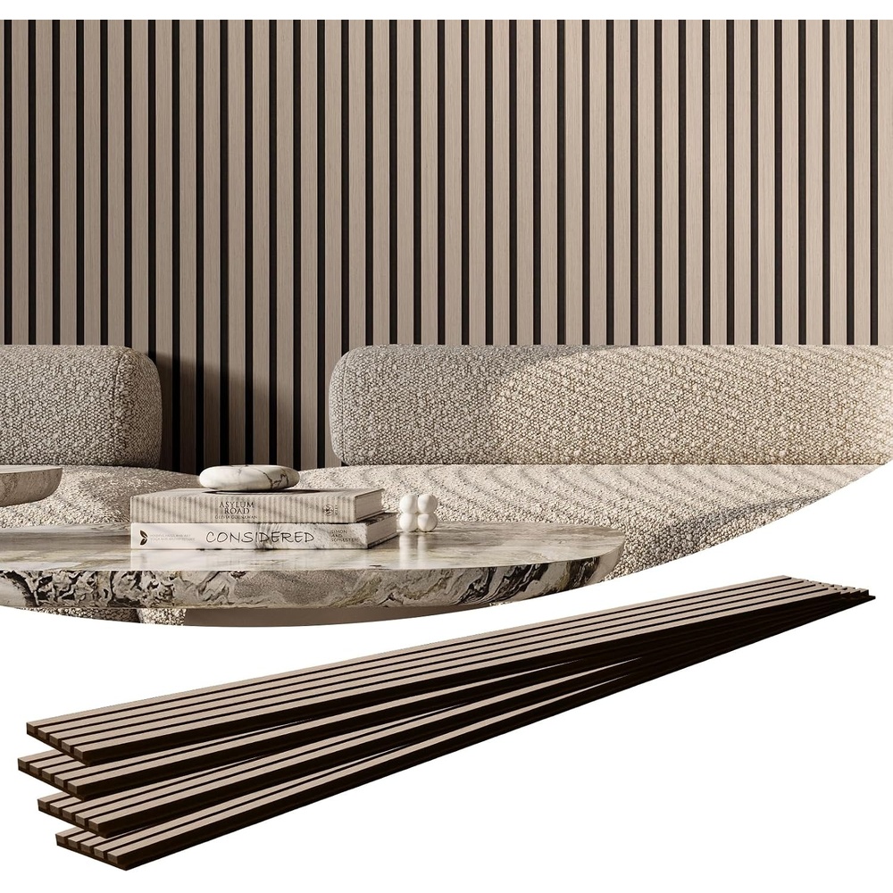 image:imageVEVOR Wood Slat Acoustic Panels 79 x 945 in 4Piece MDF Accent Wooden Wall Panels Faux Wood Wall Board Panels for Modern Interior Decor and Noise Reduction Black OakSilver Wood