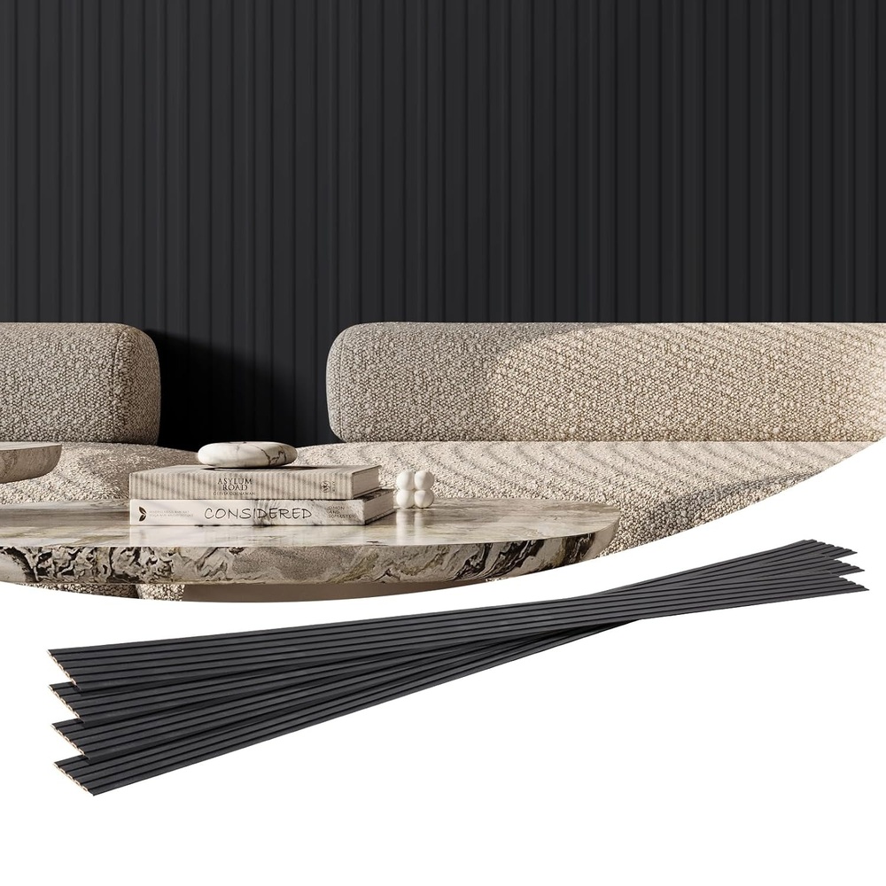 image:imageVEVOR Wood Slat Acoustic Panels 8 PCS 96 x 6 inch WPC Accent Wooden Wall Panels for Modern Interior Wall for Stylish Decor and Noise Reduction Ash WoodMatte Black