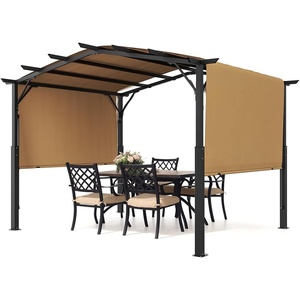 VEVOR 10 x 10 ft Outdoor Pergola, Arched Top Metal Pergola, Retractable Pergola with Sun Shade Canopy, Large Patio Shelter Pavilion, Heavy Duty Garden Pergola for Deck Backyard Porch Poolside(10 x 10 ft)