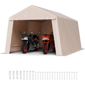 VEVOR 10 x 15 ft Outdoor Storage Shed Tent with Heavy-Duty Steel Frame, 2 Roll-Up Doors & Air Vents, Waterproof Portable Garage Carport Shelter for Motorcycle, Lawn Mower, Garden Tools, Beige(Beige)