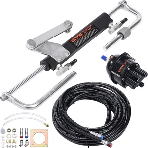 VEVOR 150HP Hydraulic Outboard Steering Kit Boat Marine System, Built-in Two-Way Lock Cylinder, 150HP Pump and High-Strength Nylon Hose for Single Station, Single-Engine use | for Single Station, Single-Engine Use, 2.5 MPa / 363 psi Helm Pump, Two-Way Lock Cylinder, with High-Strength Nylon Hoses(90 HP 24 FT Hose)
