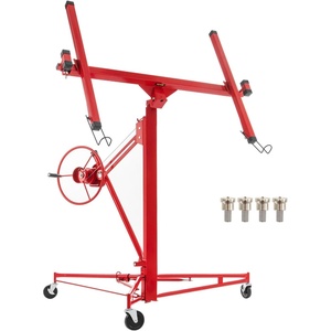 VEVOR 16ft Drywall Lift, Heavy-Duty 150 lbs Sheetrock Hoist with Adjustable Telescoping Arm, Lockable Wheels, Drywall Lifter Panel Jack Hoist Tools Ideal for Ceiling & Wall Installation (Red)(Red)