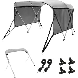 VEVOR 3 Bow Bimini Top Boat Cover, Detachable Mesh Sidewalls, 600D Polyester Canopy with 1″ Aluminum Alloy Frame, Includes Storage Boot, 2 Support Poles, 2 Straps, 6’L x 46″ H x 61″-66″ W, Light Grey(3 Bow 6’L x 46″ H x 67″-72″ W)