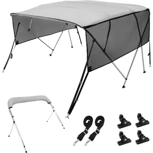 VEVOR 3 Bow Bimini Top Boat Cover, Detachable Mesh Sidewalls, 600D Polyester Canopy with 1″ Aluminum Alloy Frame, Includes Storage Boot, 2 Support Poles, 2 Straps, 6’L x 46″ H x 61″-66″ W, Light Grey(4 Bow 8’L x 54″ H x 85″-90″ W)