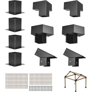 VEVOR 4-Way Pergola Bracket Kit, 6″x6″ 2-Pack Heavy Duty Corner Brackets for Wood Beams, DIY Post Base Hardware with Easy Installation for Outdoor Gazebo Patio Log Cabin(4PC 3Way+4PC 2Way+2PC Riddge +4PC Base 4*4 SET)