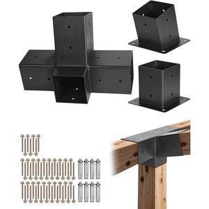 VEVOR 4-Way Pergola Bracket Kit, 6″x6″ 2-Pack Heavy Duty Corner Brackets for Wood Beams, DIY Post Base Hardware with Easy Installation for Outdoor Gazebo Patio Log Cabin(1PC 15°4-Way+1PC Wall Mount Base 4*4 SET)