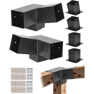 VEVOR 4-Way Pergola Bracket Kit, 6″x6″ 2-Pack Heavy Duty Corner Brackets for Wood Beams, DIY Post Base Hardware with Easy Installation for Outdoor Gazebo Patio Log Cabin(2PC 15°3-Way+4PC Base Post 4*4 SET)