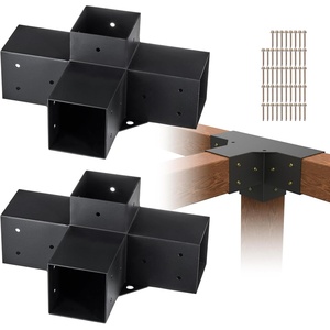 VEVOR 4-Way Pergola Bracket Kit, 6″x6″ 2-Pack Heavy Duty Corner Brackets for Wood Beams, DIY Post Base Hardware with Easy Installation for Outdoor Gazebo Patio Log Cabin(2PC 4-Way 4*4)