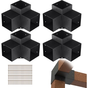 VEVOR 4-Way Pergola Bracket Kit, 6″x6″ 2-Pack Heavy Duty Corner Brackets for Wood Beams, DIY Post Base Hardware with Easy Installation for Outdoor Gazebo Patio Log Cabin(4PC 3-Way 6*6)