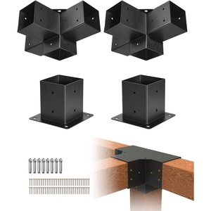VEVOR 4-Way Pergola Bracket Kit, 6″x6″ 2-Pack Heavy Duty Corner Brackets for Wood Beams, DIY Post Base Hardware with Easy Installation for Outdoor Gazebo Patio Log Cabin(2PC 4-Way + 2PC Post Base 4*4 SET)