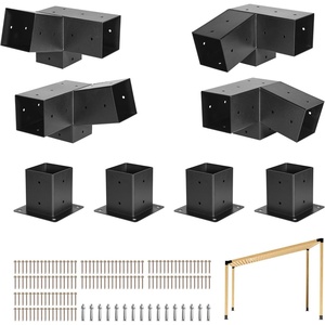 VEVOR 4-Way Pergola Bracket Kit, 6″x6″ 2-Pack Heavy Duty Corner Brackets for Wood Beams, DIY Post Base Hardware with Easy Installation for Outdoor Gazebo Patio Log Cabin(8PC 15°3-Way+75°3-Way 4*4 SET)