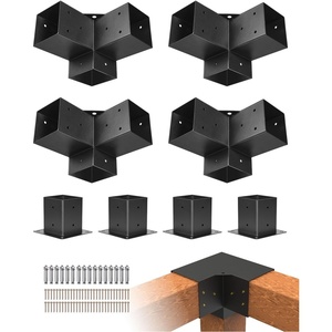 VEVOR 4-Way Pergola Bracket Kit, 6″x6″ 2-Pack Heavy Duty Corner Brackets for Wood Beams, DIY Post Base Hardware with Easy Installation for Outdoor Gazebo Patio Log Cabin(4PC 3-Way + 4PC Post Base 4*4 SET)