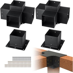 VEVOR 4-Way Pergola Bracket Kit, 6″x6″ 2-Pack Heavy Duty Corner Brackets for Wood Beams, DIY Post Base Hardware with Easy Installation for Outdoor Gazebo Patio Log Cabin(4PC 4-Way 6*6)