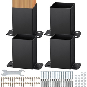 VEVOR 4×4 Post Base, 2 Pcs Post Base Brackets, Inner Size 3.6″x3.6″ Heavy Duty Powder-Coated Post Anchor Matte Black Wood Post Brackets for Pavilion Deck Railing Support Deck Base Plate(4×4 4pc)