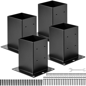 VEVOR 4×4 Post Base 4 Pcs, Inner Size 3.6×3.6 inch / 92×92 mm Post Brackets, Heavy Duty Carbon Steel Decking Posts, Wood Posts Brackets for Pavilion Deck Railing Support Deck Base Plate, Black(Full Cover 6×6 4pc)