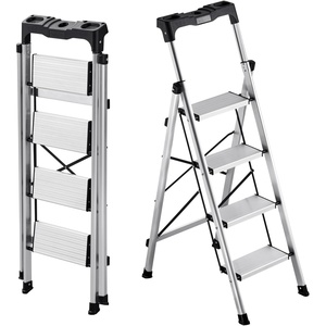 VEVOR 5 Step Ladder, Folding Step Stool with Wide Anti-Slip Pedal and Comfort Handgrip, 330 lbs Capacity Portable Aluminum Stepladder, Multi-Use for Kitchen, Warehouse, Household and Office, Silver(4-Step)