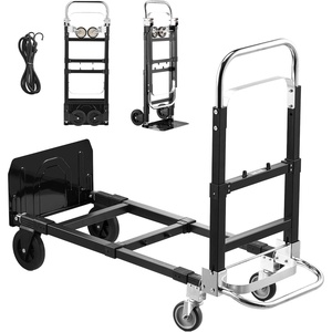 VEVOR Aluminum Hand Truck, Heavy-Duty Hand Truck Dolly with Non-Slip Wheels & Handle, 500 LBS Aluminum Alloy Portable Trolley Dolly with Tie-Down Strap for Moving Home, Office, Warehouse(500LBS – 2 in 1)