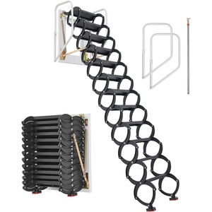 VEVOR Attic Ladder Wall-Mounted, 660LBS/299.4KG Capacity, Fits 9.5 to 10 ft Ceiling Height, 12-Step Steel Folding Stairs with Handrails, Pull Down Attic Ladders for Attics, Garages, Roofs, Basements(27.6 x 19.7 x 15.7 inches)
