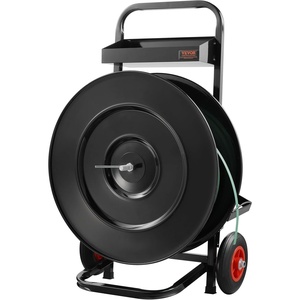 VEVOR Banding Strapping Cart, for PET/PP/Fiber Strapping Coils with 8″ or 16″ Core Size, Heavy Duty Strapping Dispenser, Equipped with Anti-Retreat Pulleys, Upgrade Brake System, Spacious Tray(8″ or 16″ Core)