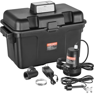 VEVOR Basement Emergency Back-Up Sump Pump, 2000GPH 0.17 HP Backup Sump Pump System, with 15V Adapter, Float Switch, 24-Hour-a-Day Monitoring Controller, Alerts, and Charger, Black