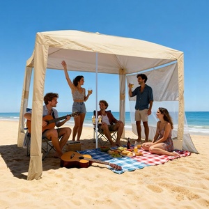 VEVOR Beach Cabana, 8 x 8 ft Beach Canopy with Side Wall, UPF 50+ Protection Easy Setup Cabana Tent with Sand Pockets, Adjustable Height Portable Shade Sun Shelter Umbrella for Family & Friends, Green(Khaki)
