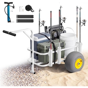VEVOR Beach Fishing Cart, 200 lbs Load Capacity, Fish and Marine Cart with Two 11″ Big Wheels Rubber Balloon Tires for Sand, Heavy-Duty Steel Pier Wagon Trolley with 7 Rod Holders for Fishing, Picnic(54.7″ D x 32.7″ W x 27.6″ H)